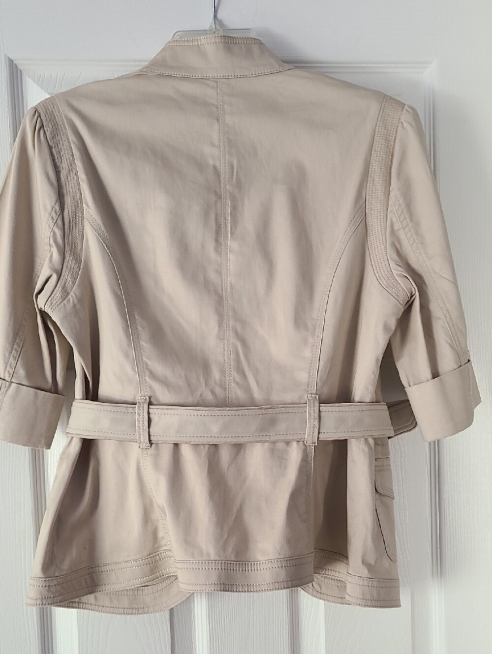 White House Black Market Light Beige Belted Utility Jacket - Picture 2 of 3